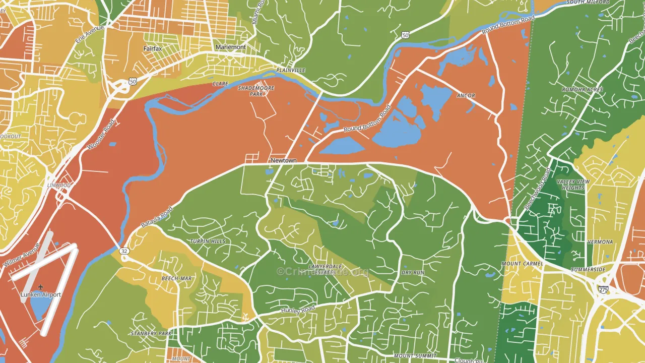 Newtown, OH Map of Burglary Rates