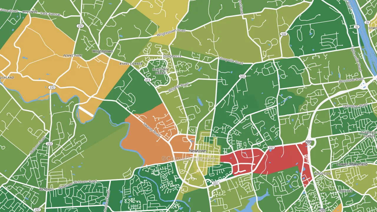 Newtown, PA Map of Burglary Rates
