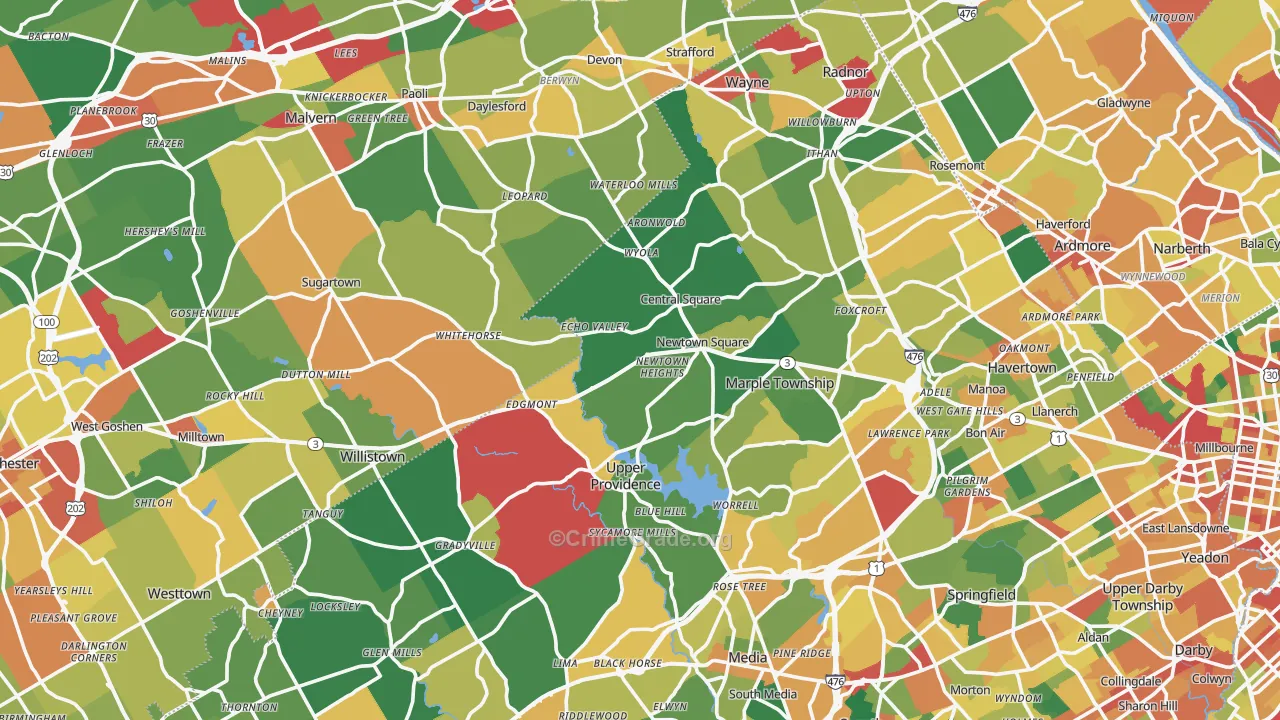 Newtown Square, PA Map of Burglary Rates