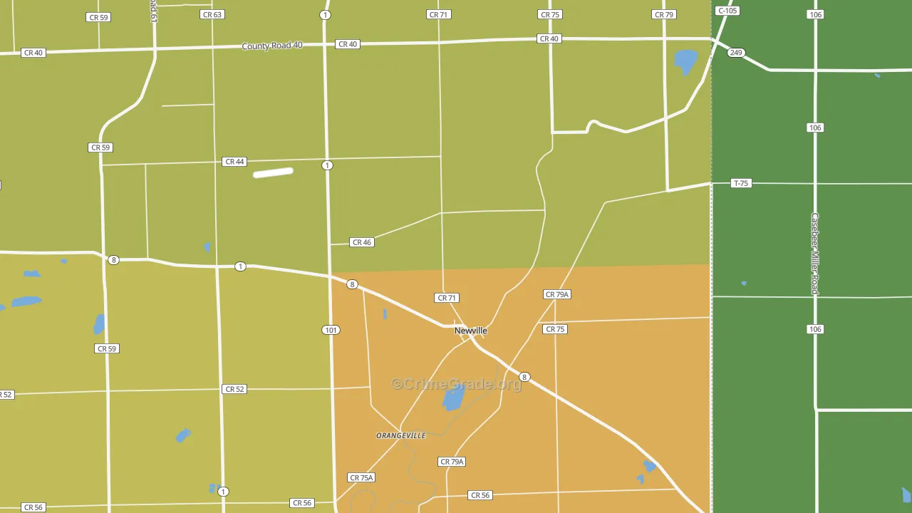 Newville, IN Map of Burglary Rates