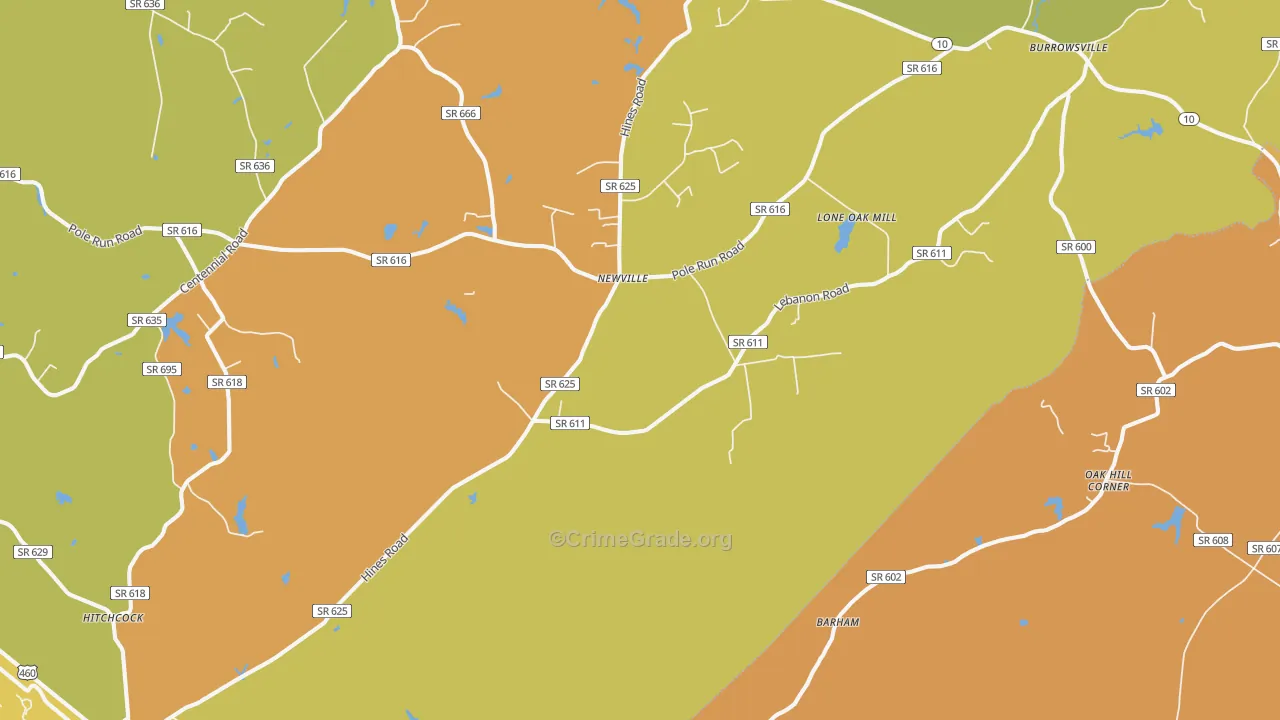 Newville, VA Map of Burglary Rates