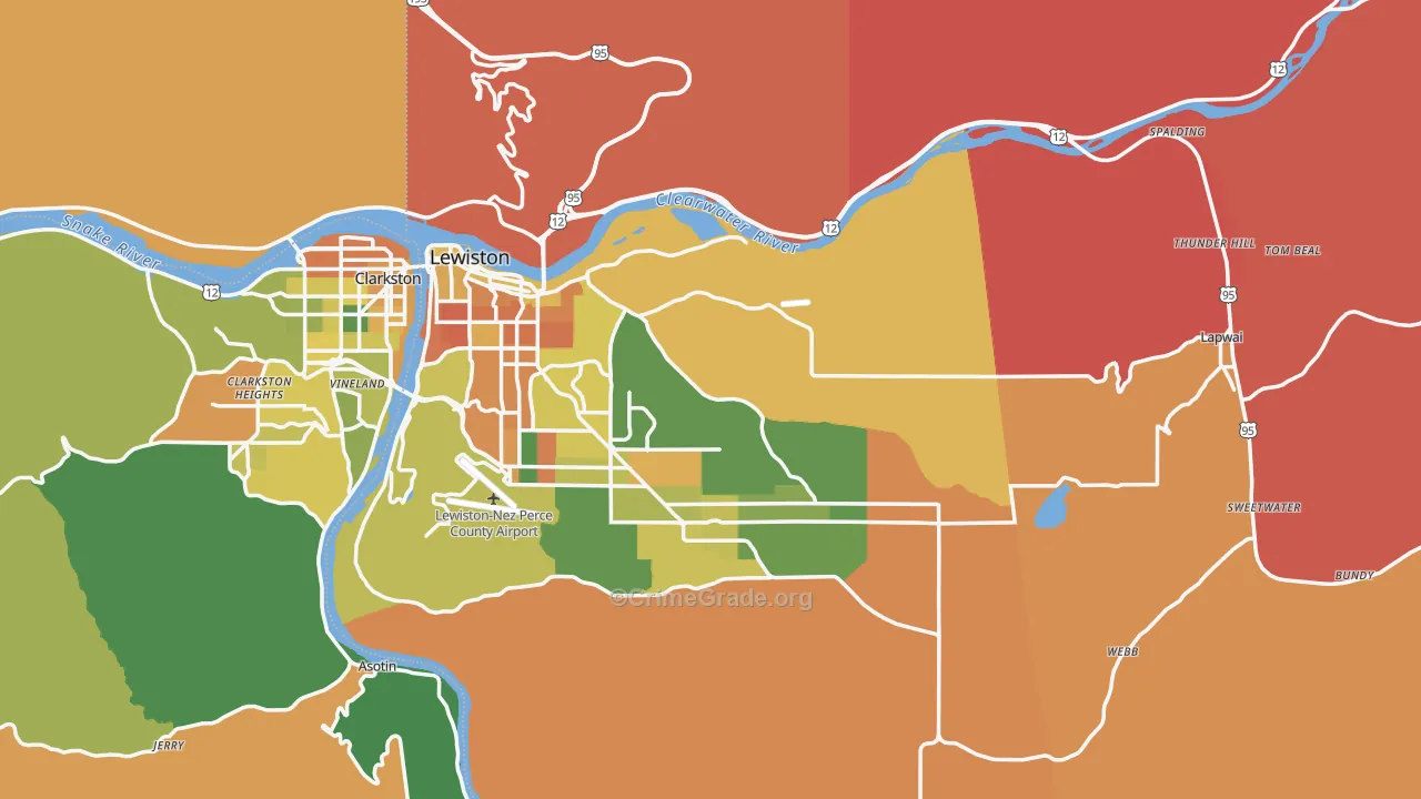 Nez Perce County, ID Map of Burglary Rates