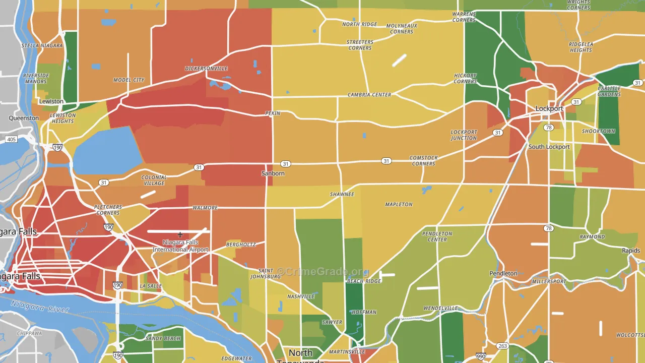 Niagara County, NY Map of Burglary Rates
