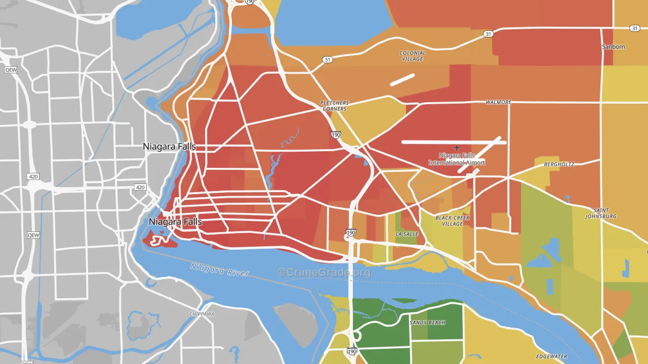 Niagara Falls, NY Map of Burglary Rates