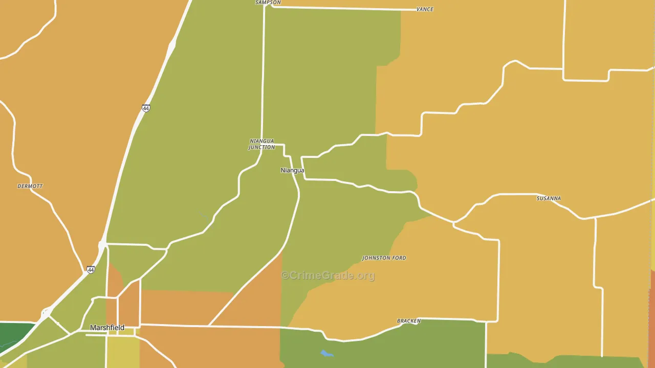 Niangua, MO Map of Burglary Rates