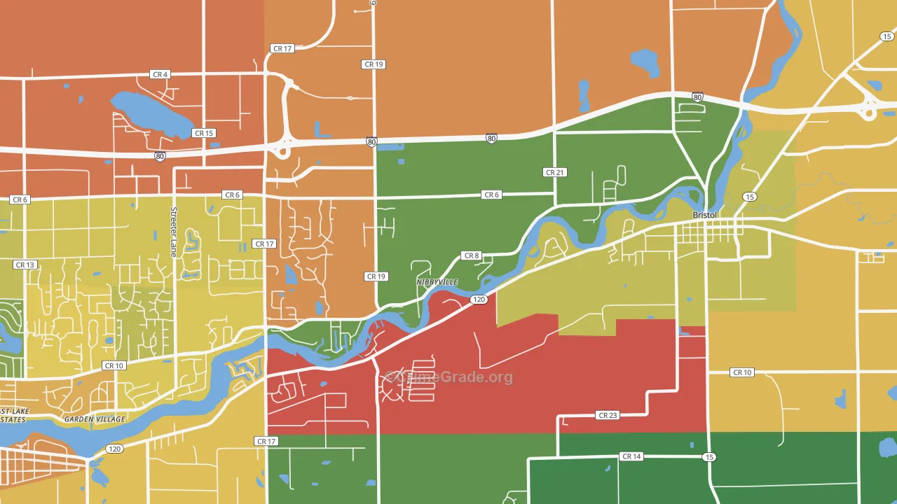 Nibbyville, IN Map of Burglary Rates