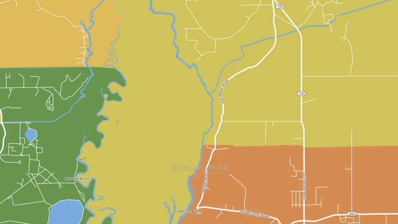 Niblett Bluff, LA Map of Burglary Rates