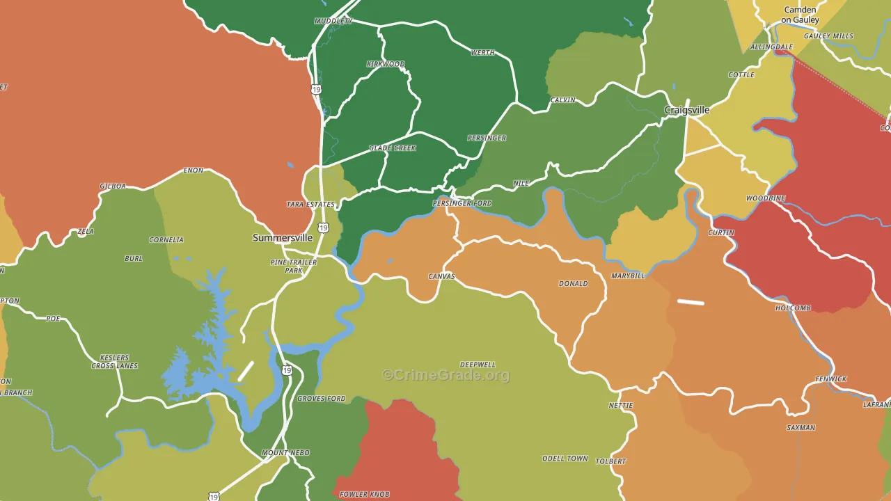 Nicholas County, WV Map of Burglary Rates