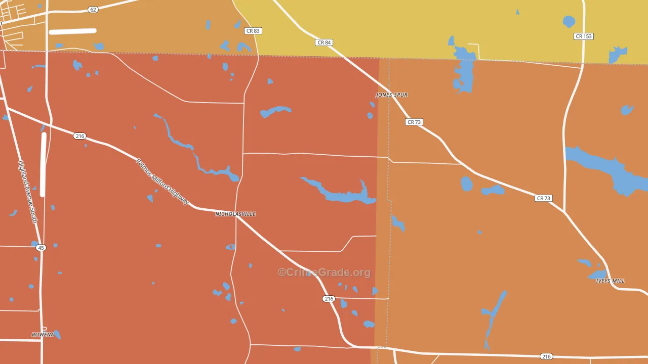 Nicholasville, GA Map of Burglary Rates