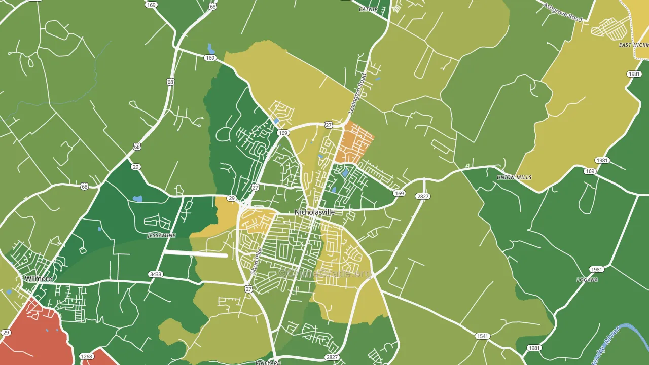 Nicholasville, KY Map of Burglary Rates
