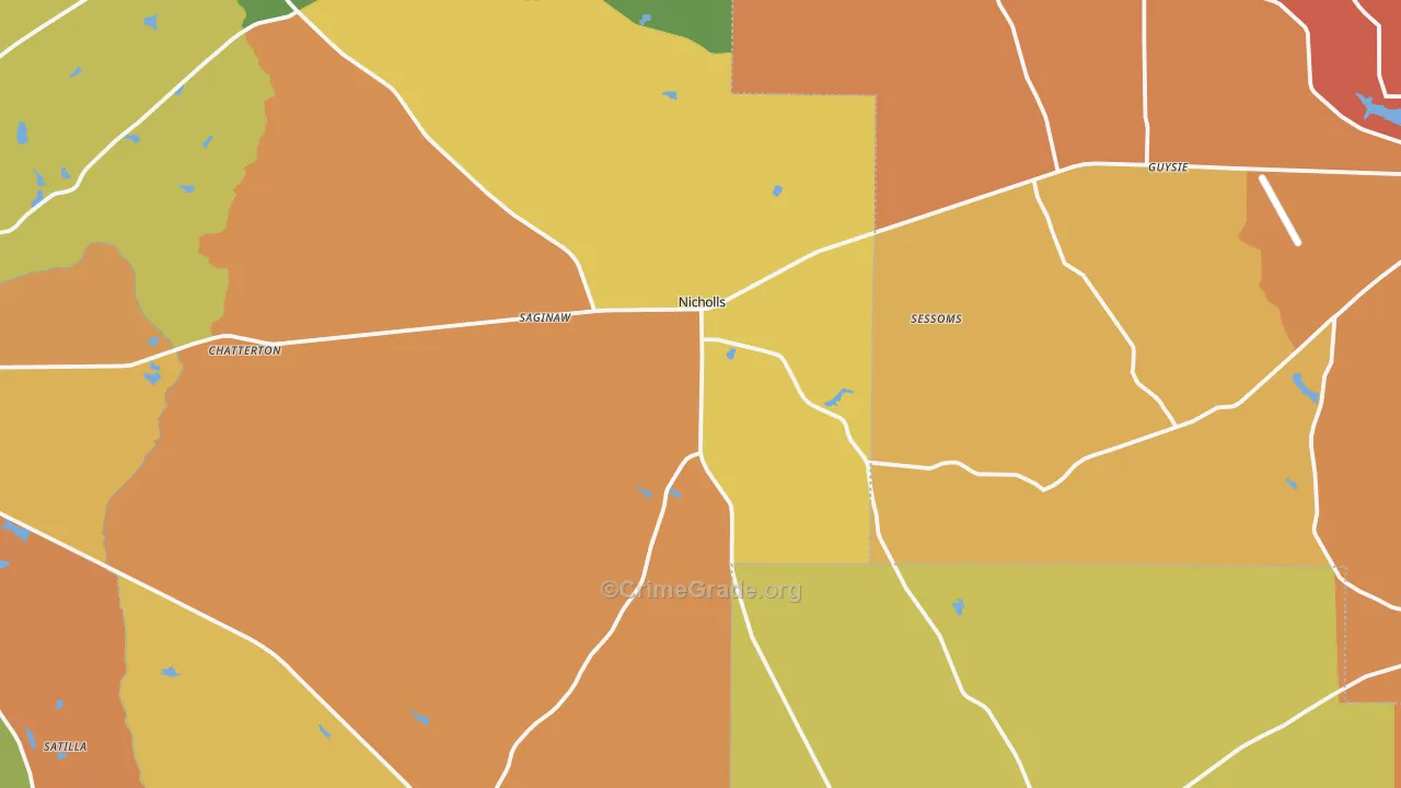 Nicholls, GA Map of Burglary Rates