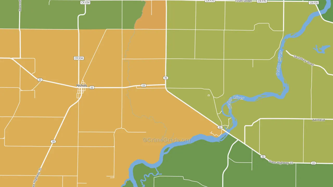Nichols, IA Map of Burglary Rates