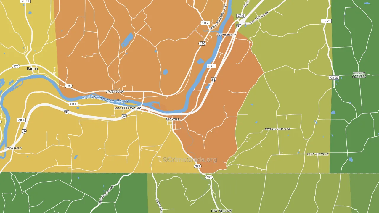 Nichols, NY Map of Burglary Rates
