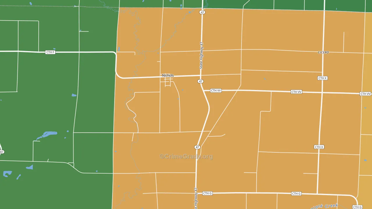 Nichols, WI Map of Burglary Rates