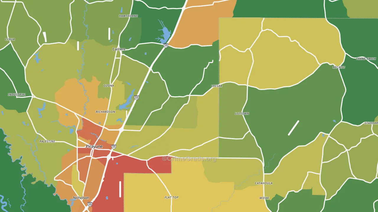 Nicholson, MS Map of Burglary Rates