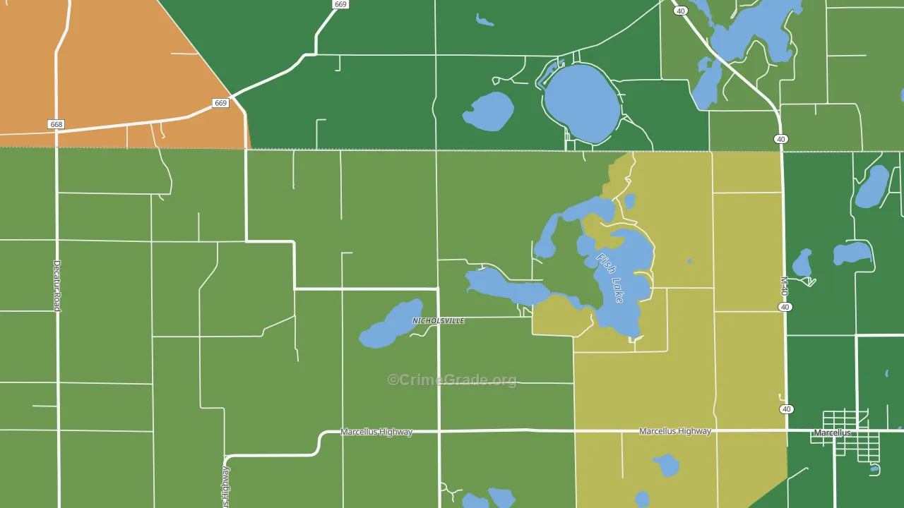 Nicholsville, MI Map of Burglary Rates