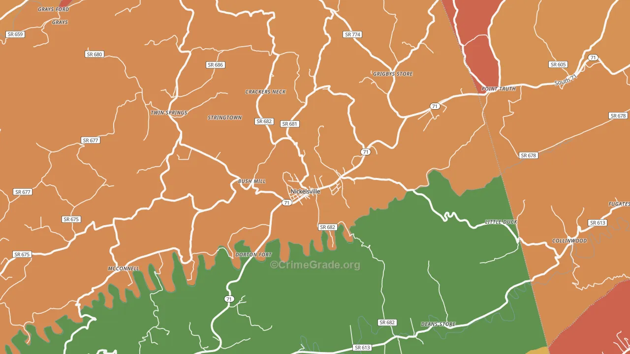 Nickelsville, VA Map of Burglary Rates
