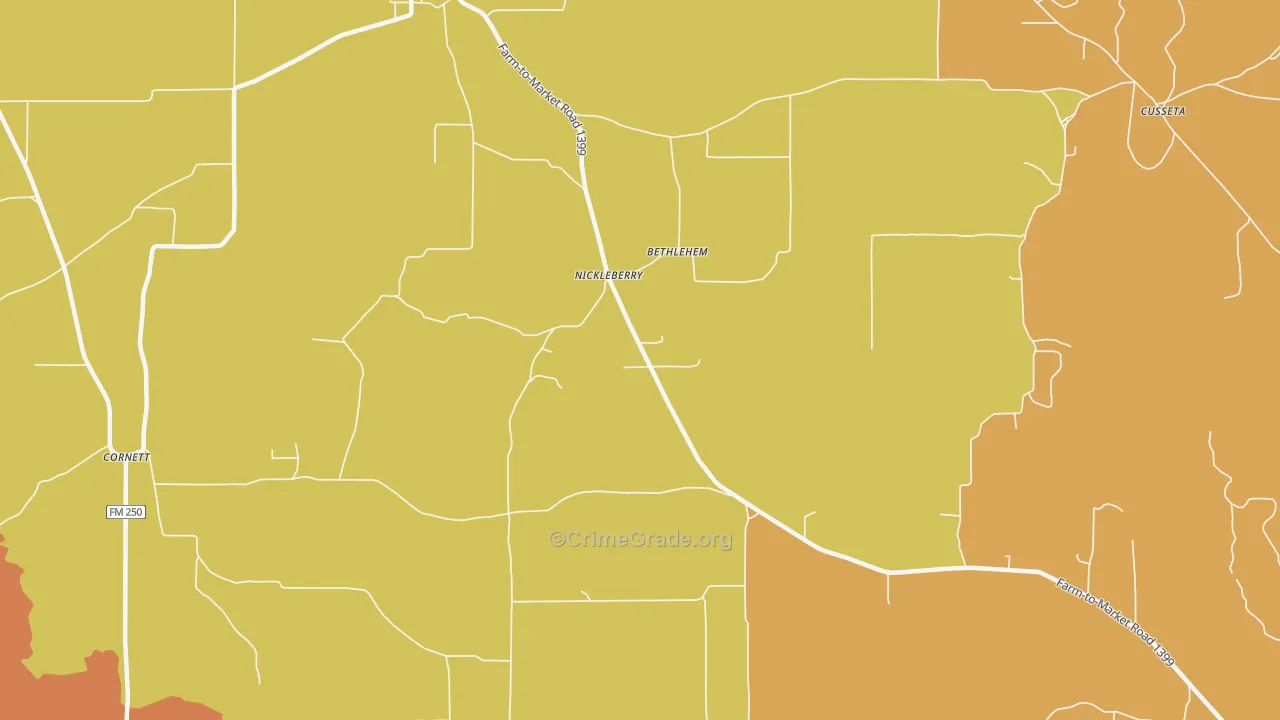 Nickleberry, TX Map of Burglary Rates