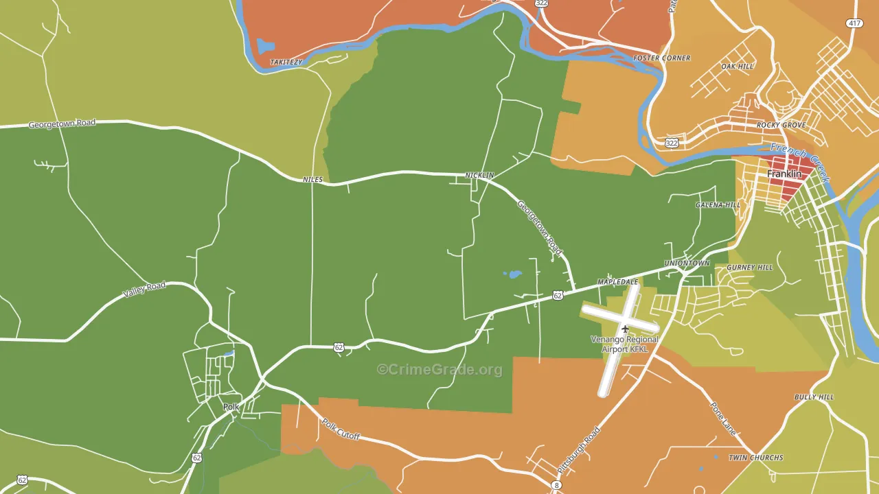 Nicklin, PA Map of Burglary Rates