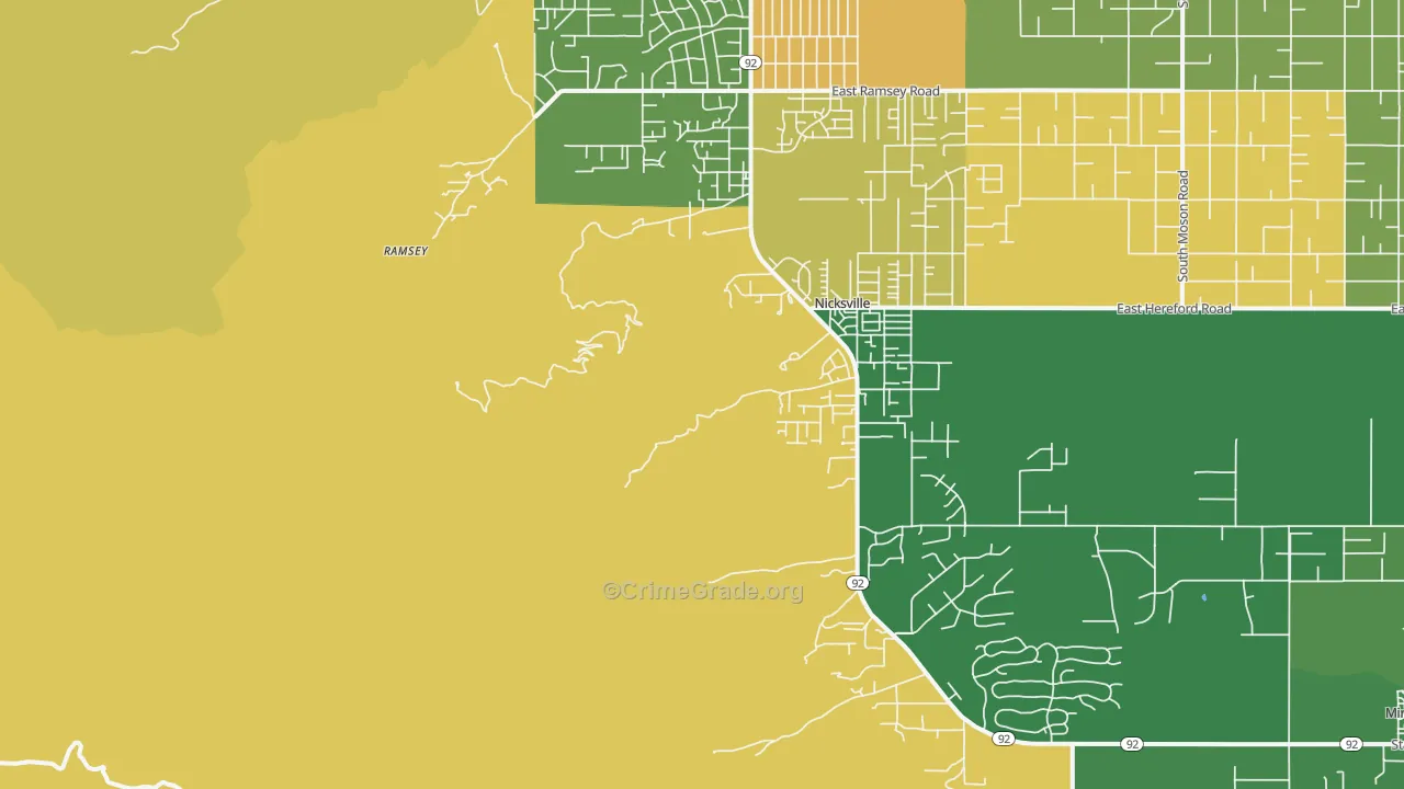 Nicksville, AZ Map of Burglary Rates