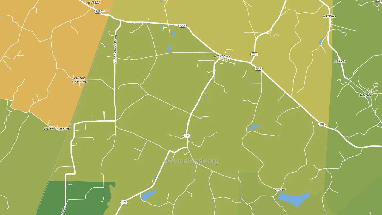 Nicktown, PA Map of Burglary Rates