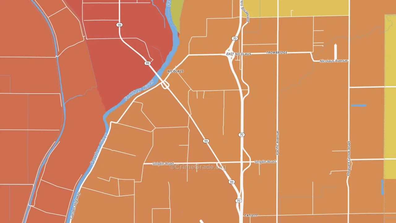 Nicolaus, CA Map of Burglary Rates
