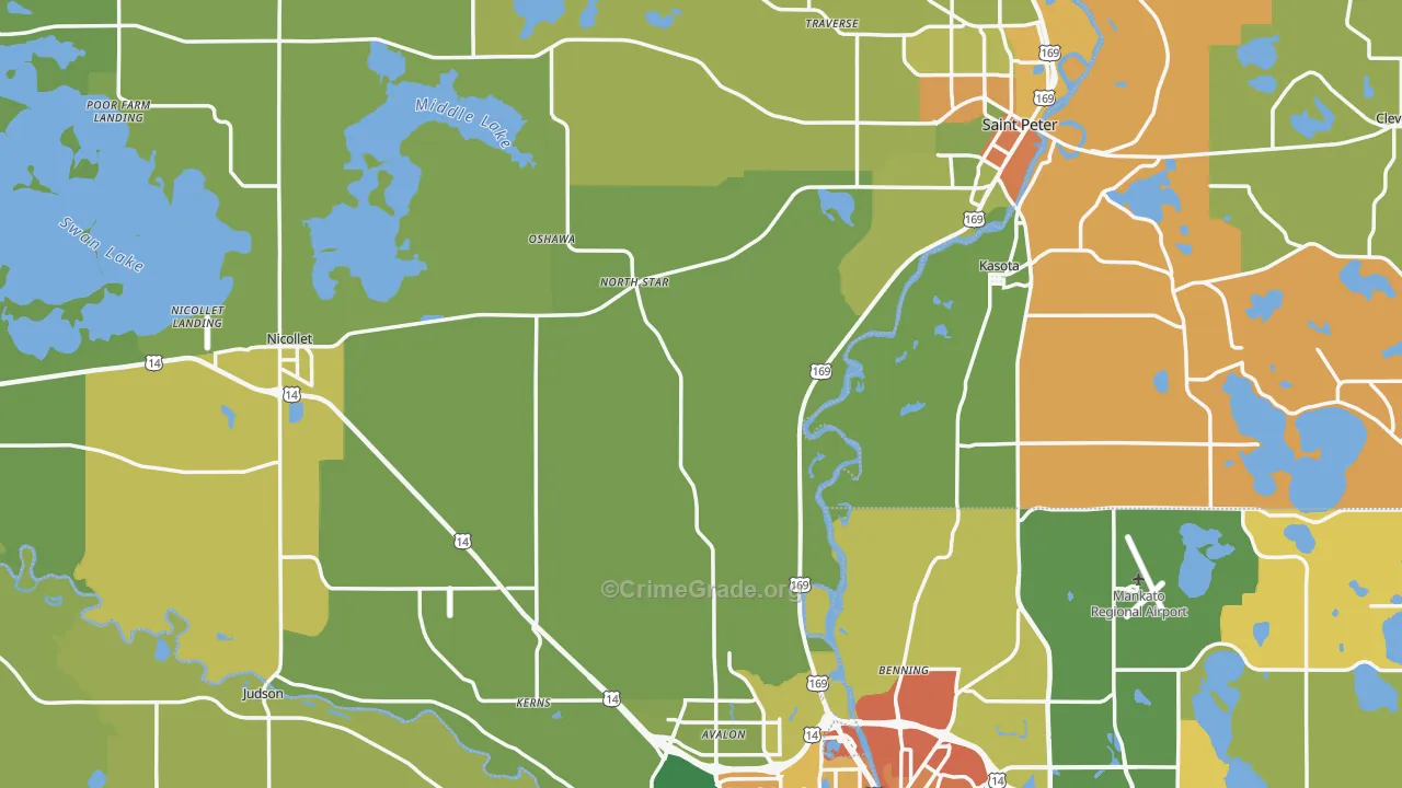 Nicollet County, MN Map of Burglary Rates