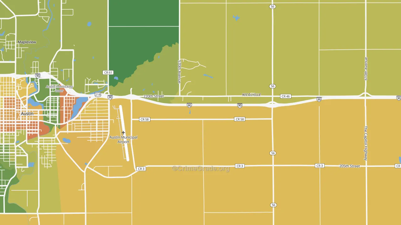 Nicolville, MN Map of Burglary Rates