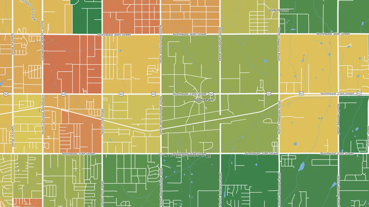 Nicoma Park, OK Map of Burglary Rates