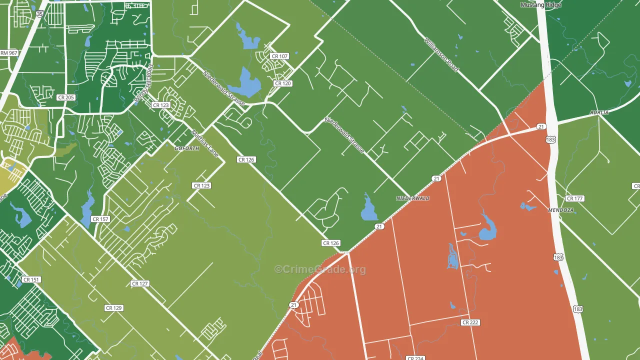 Niederwald, TX Map of Burglary Rates