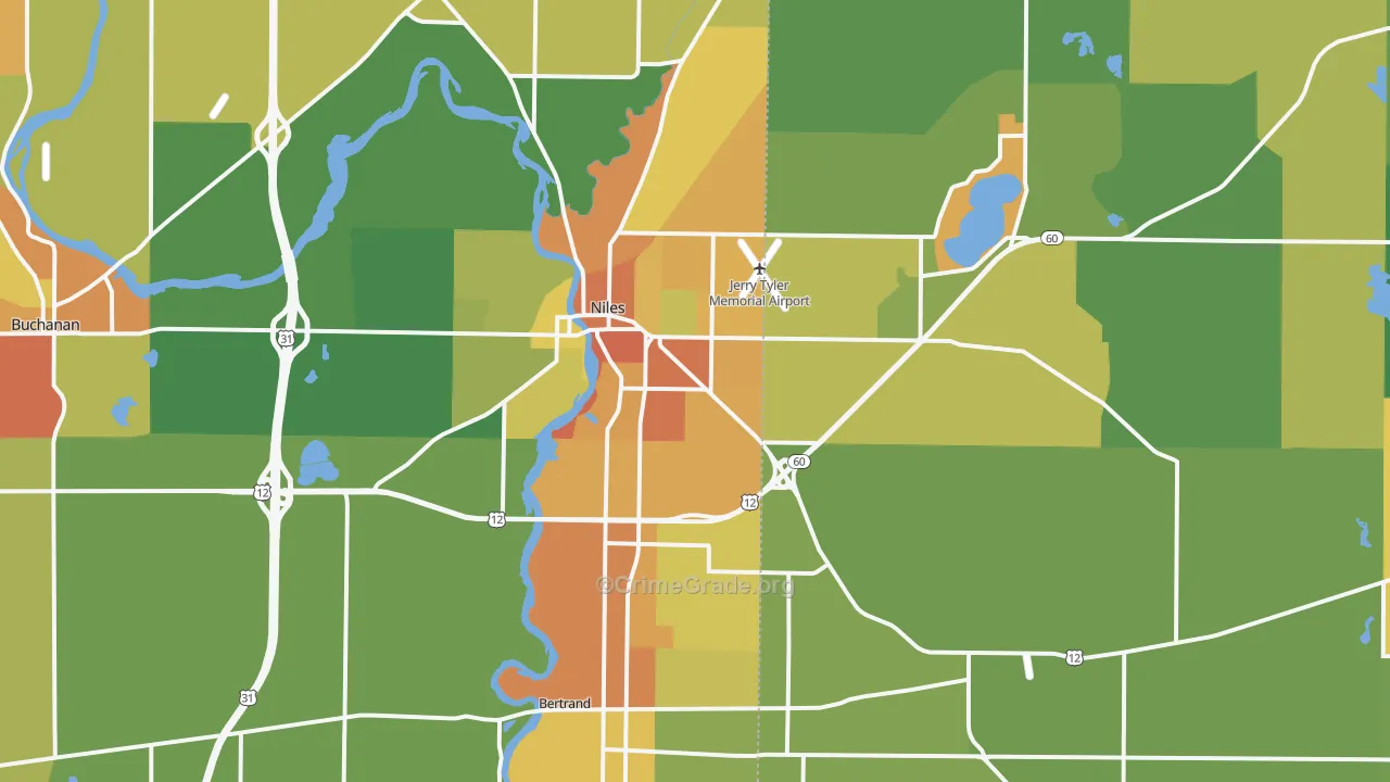 Niles, MI Map of Burglary Rates