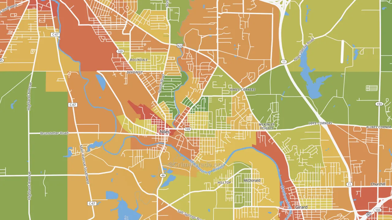 Niles, OH Map of Burglary Rates