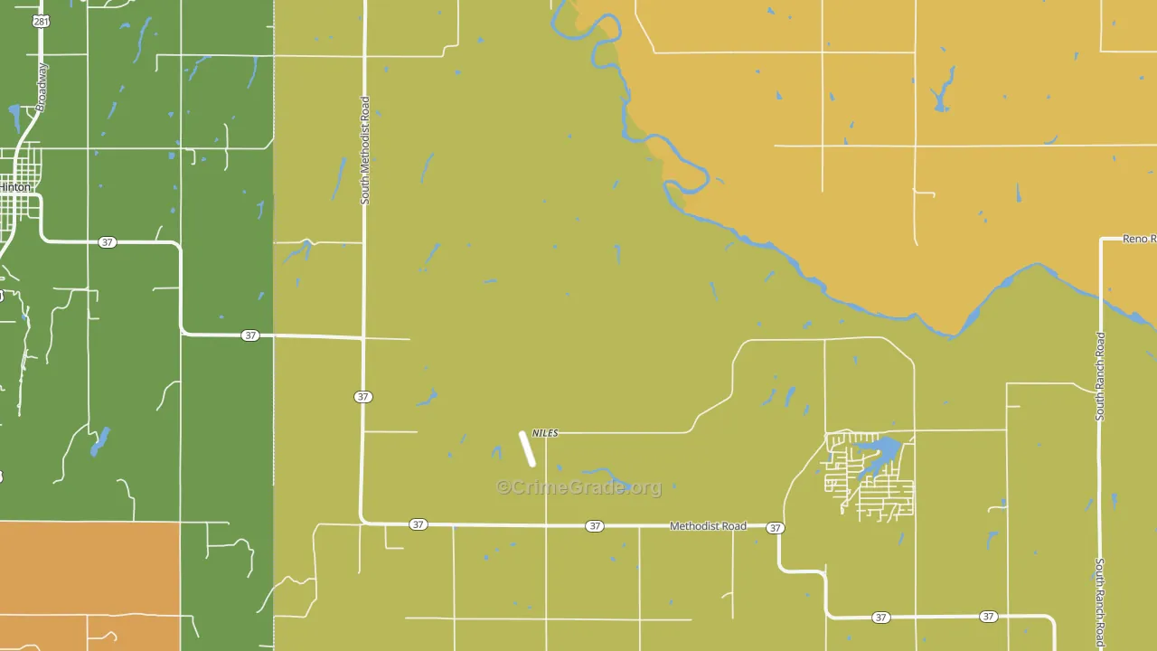 Niles, OK Map of Burglary Rates