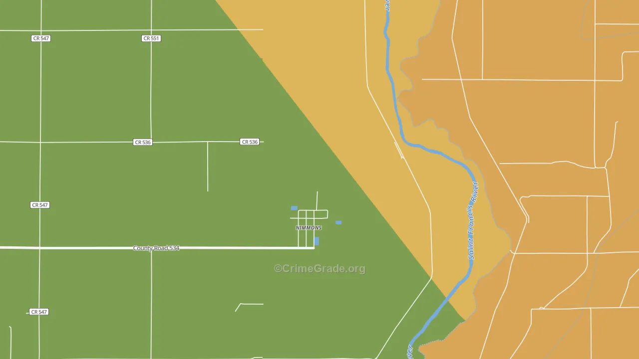 Nimmons, AR Map of Burglary Rates