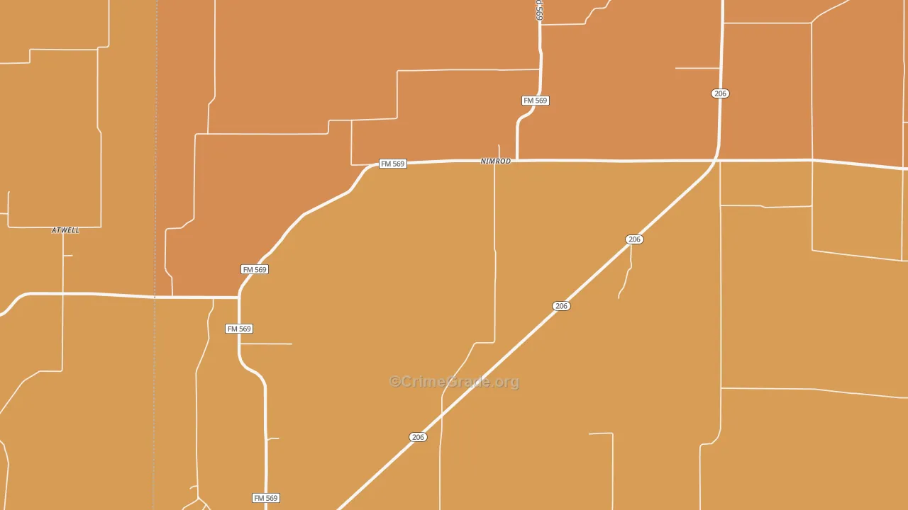 Nimrod, TX Map of Burglary Rates
