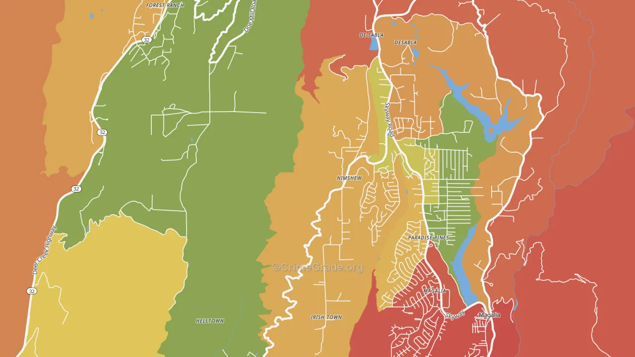 Nimshew, CA Map of Burglary Rates
