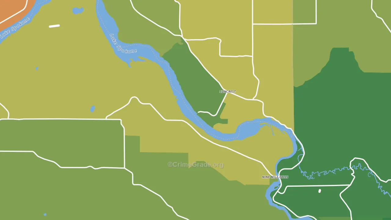 Nine Mile Falls, WA Map of Burglary Rates