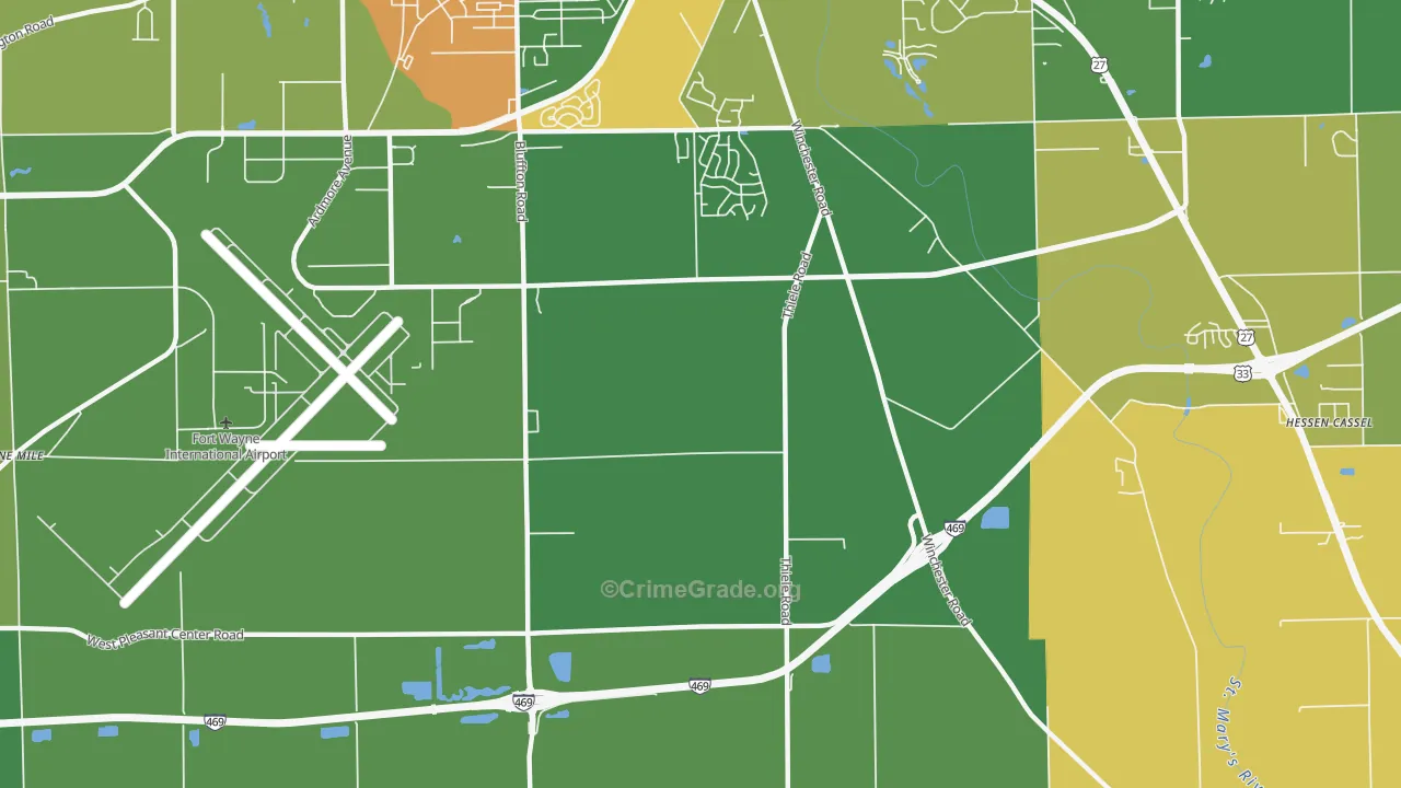 Nine Mile, IN Map of Burglary Rates