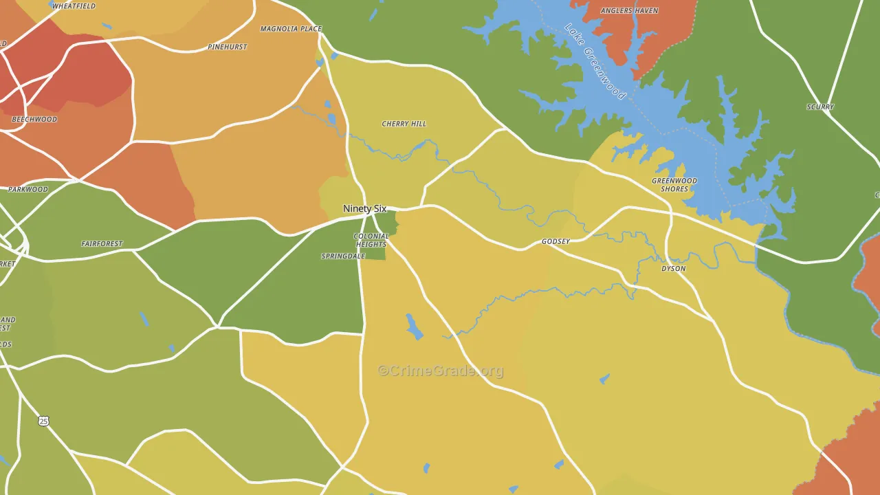 Ninety Six, SC Map of Burglary Rates