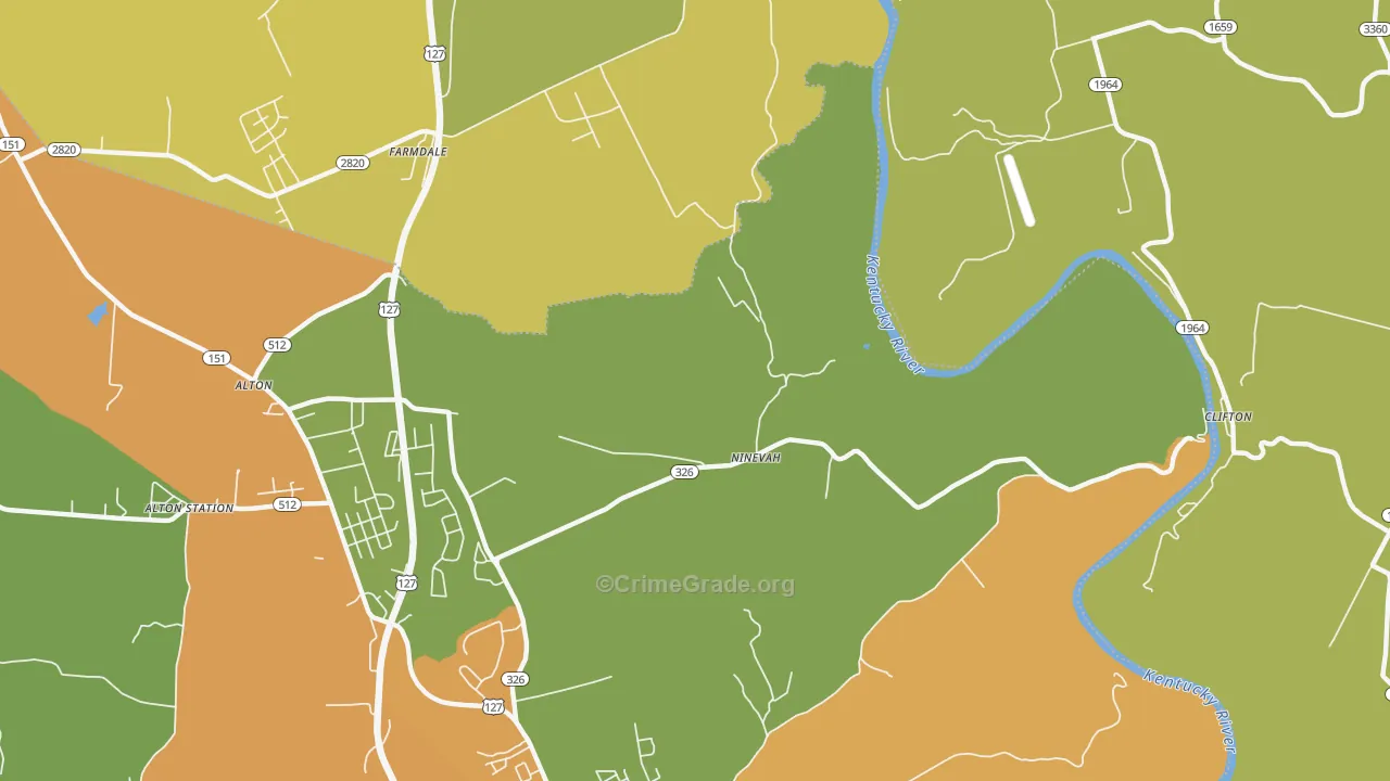 Ninevah, KY Map of Burglary Rates