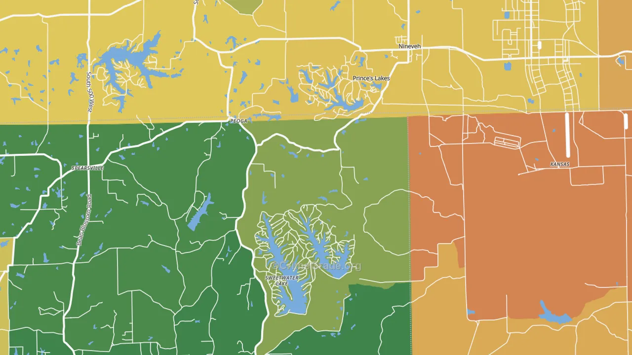 Nineveh, IN Map of Burglary Rates