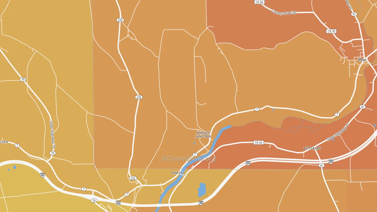 Nineveh Junction, NY Map of Burglary Rates