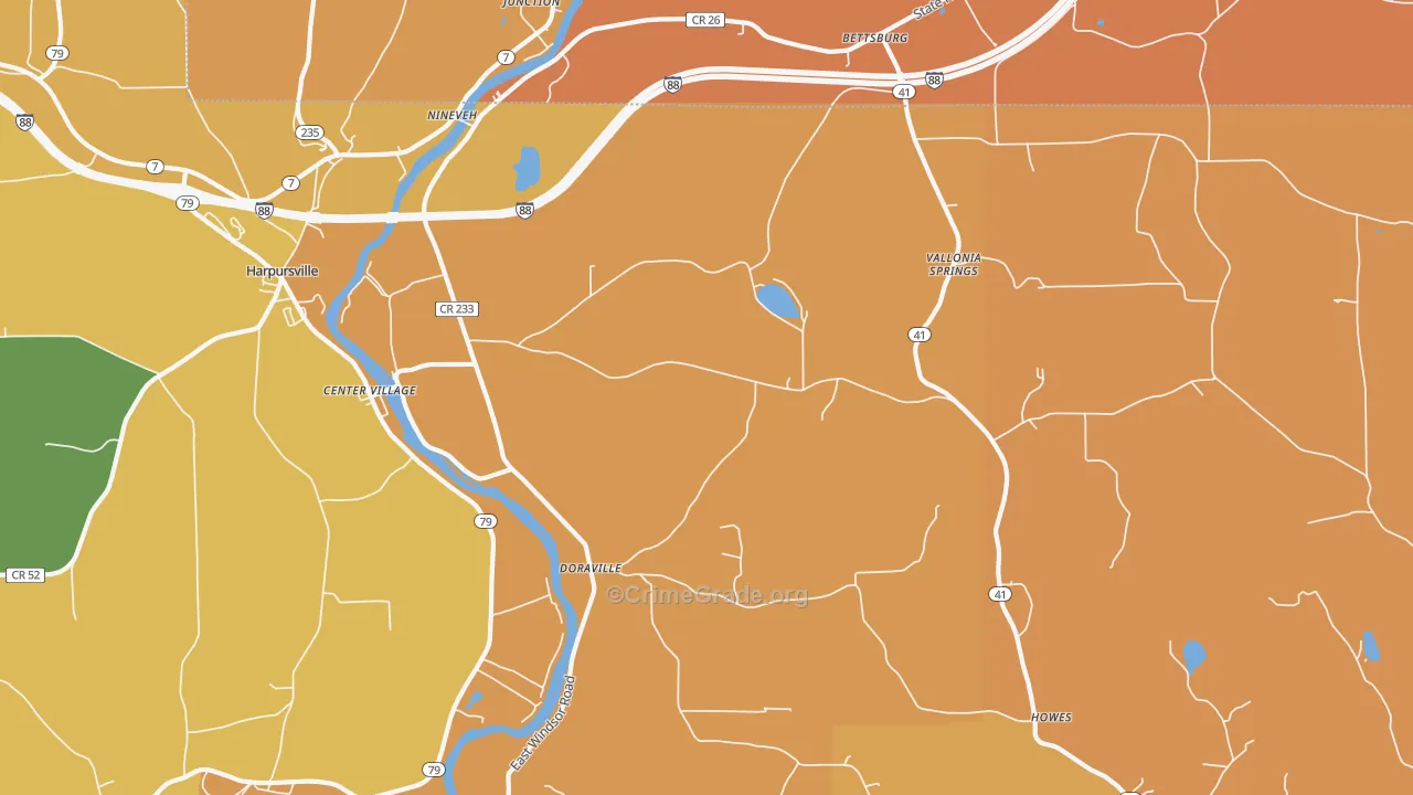 Nineveh, NY Map of Burglary Rates