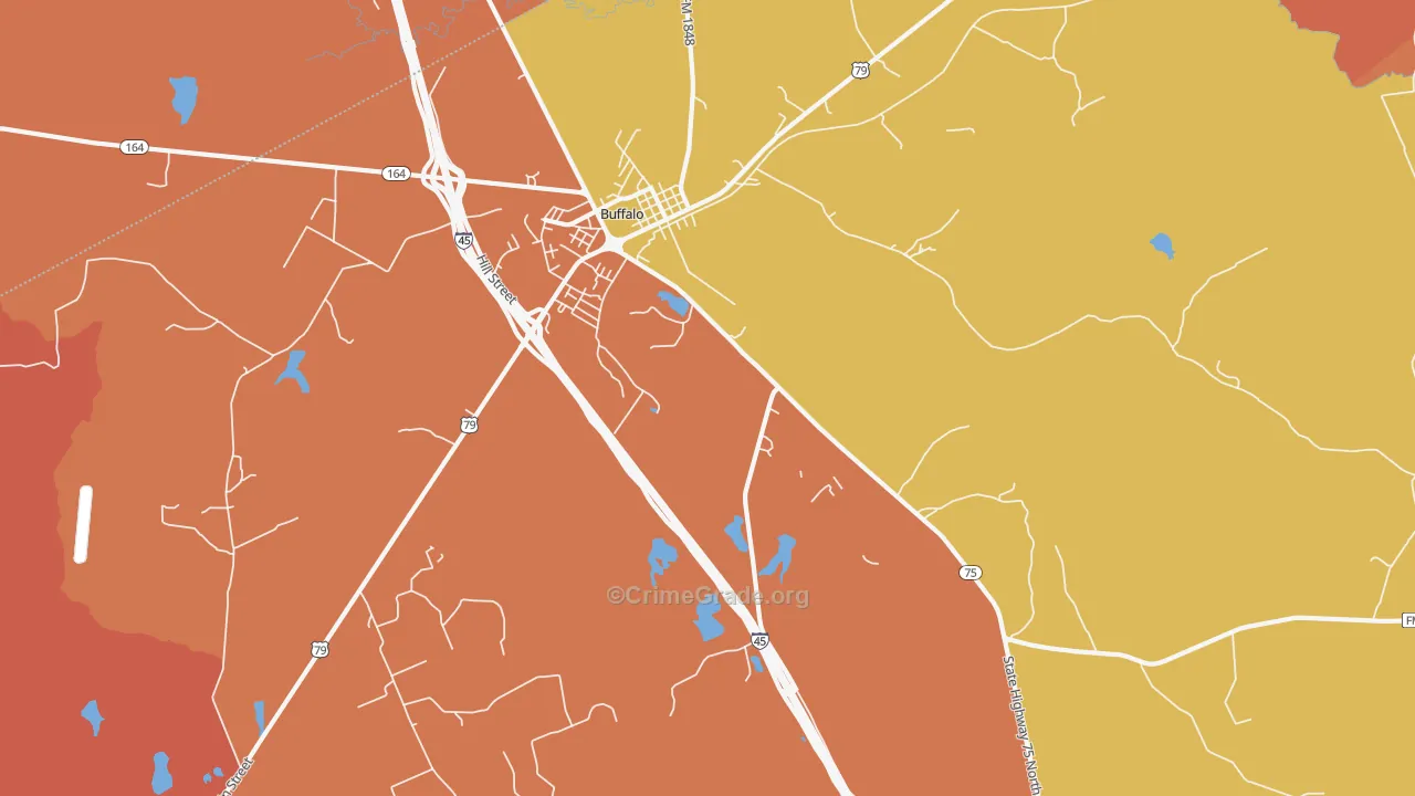 Nineveh, TX Map of Burglary Rates