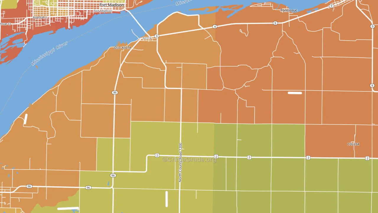 Niota, IL Map of Burglary Rates