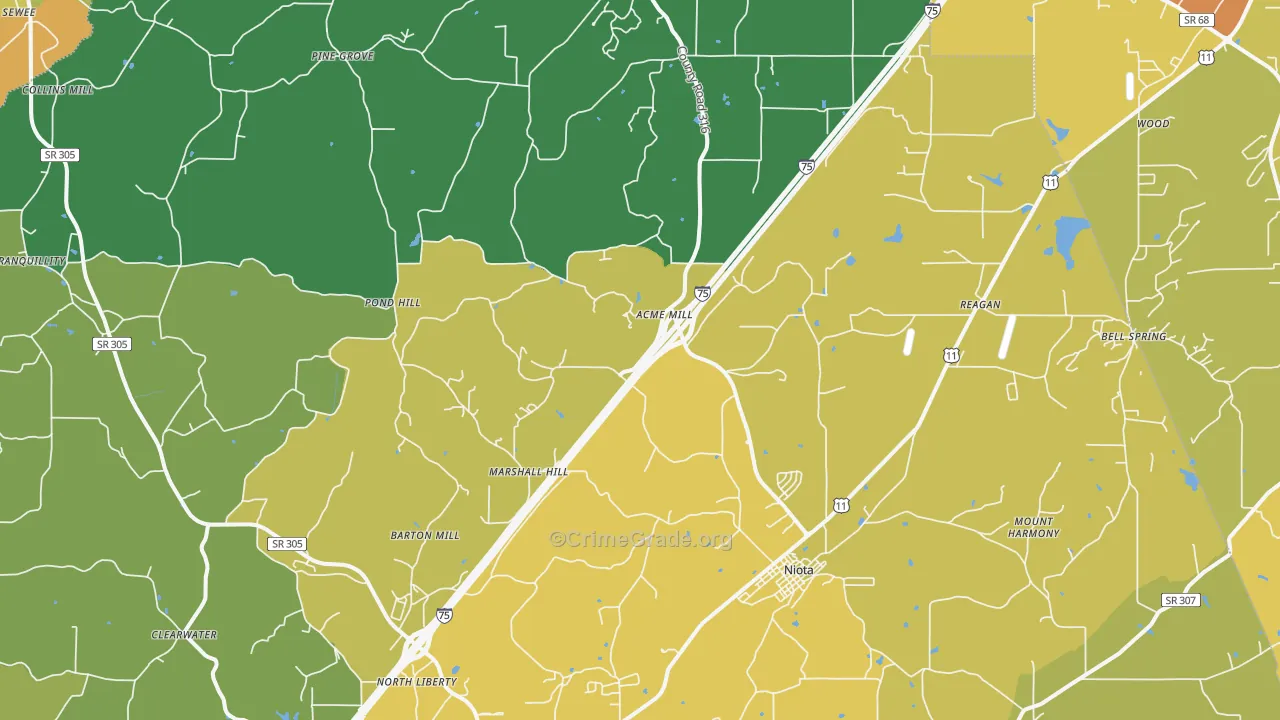 Niota, TN Map of Burglary Rates