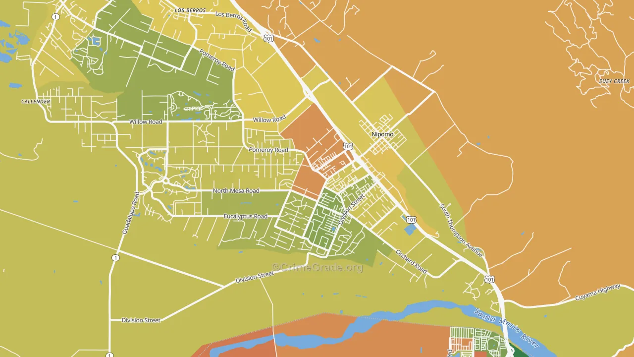 Nipomo, CA Map of Burglary Rates
