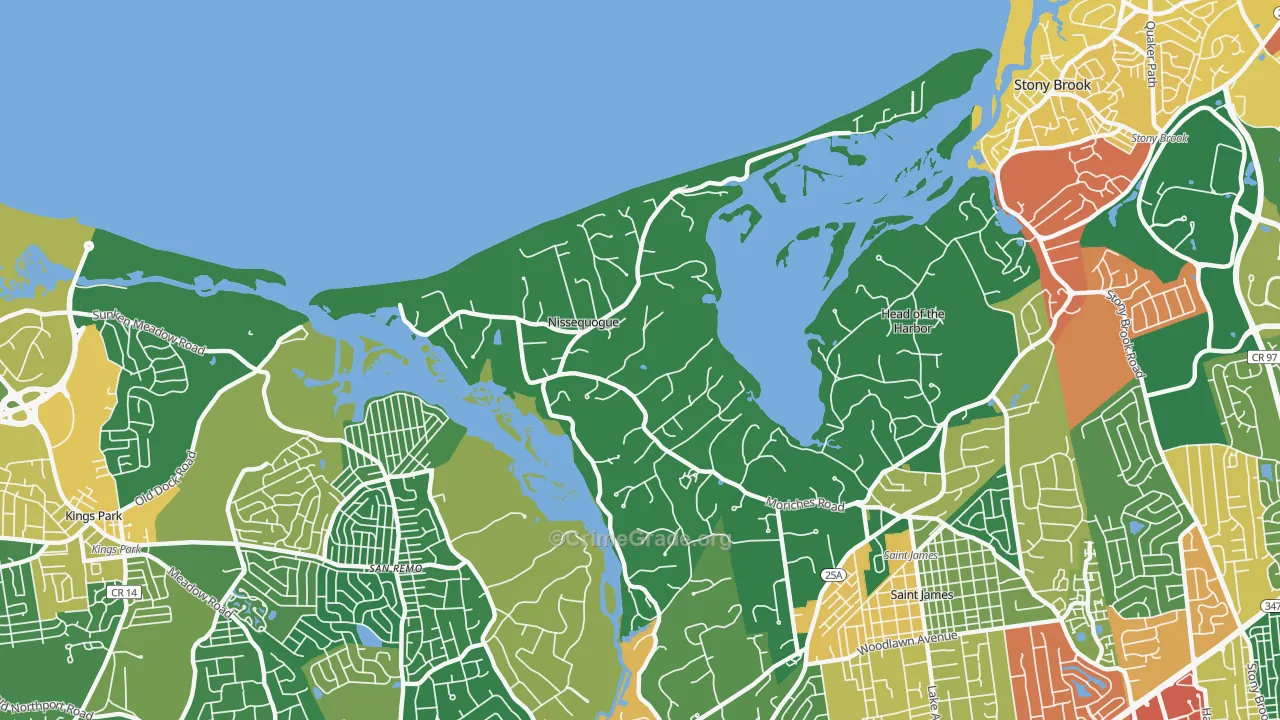 Nissequogue, NY Map of Burglary Rates