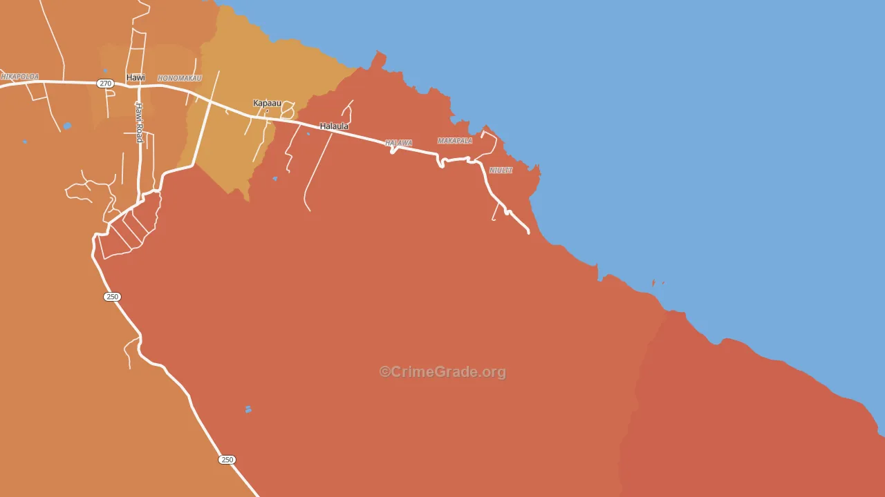 Niulii, HI Map of Burglary Rates