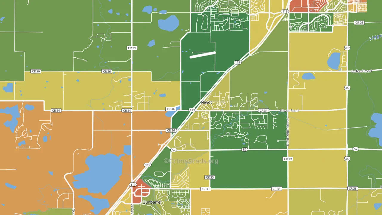 Niwot, CO Map of Burglary Rates